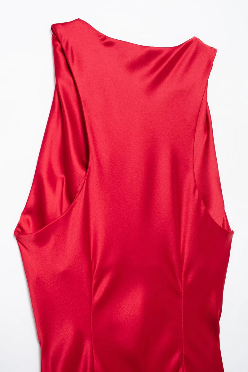 VESTIDO ROJO LARGO SATINADO