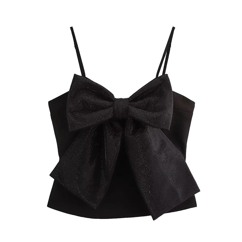 BLUSA NEGRA CON MOÑO BRILLOS