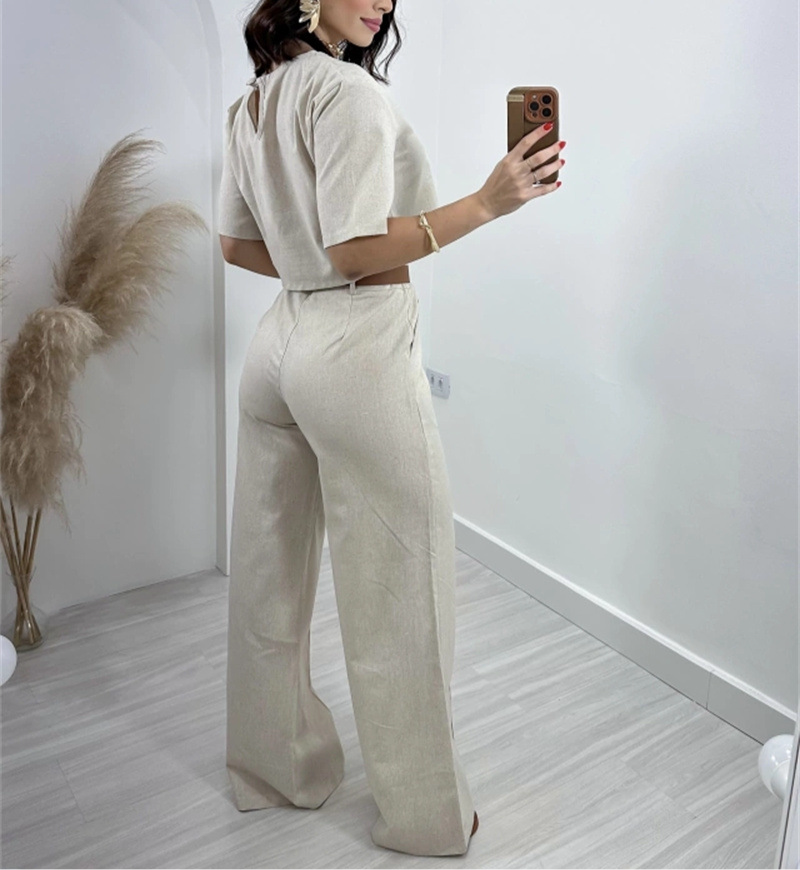 CONJUNTO BEIGE BLUSA CORTA