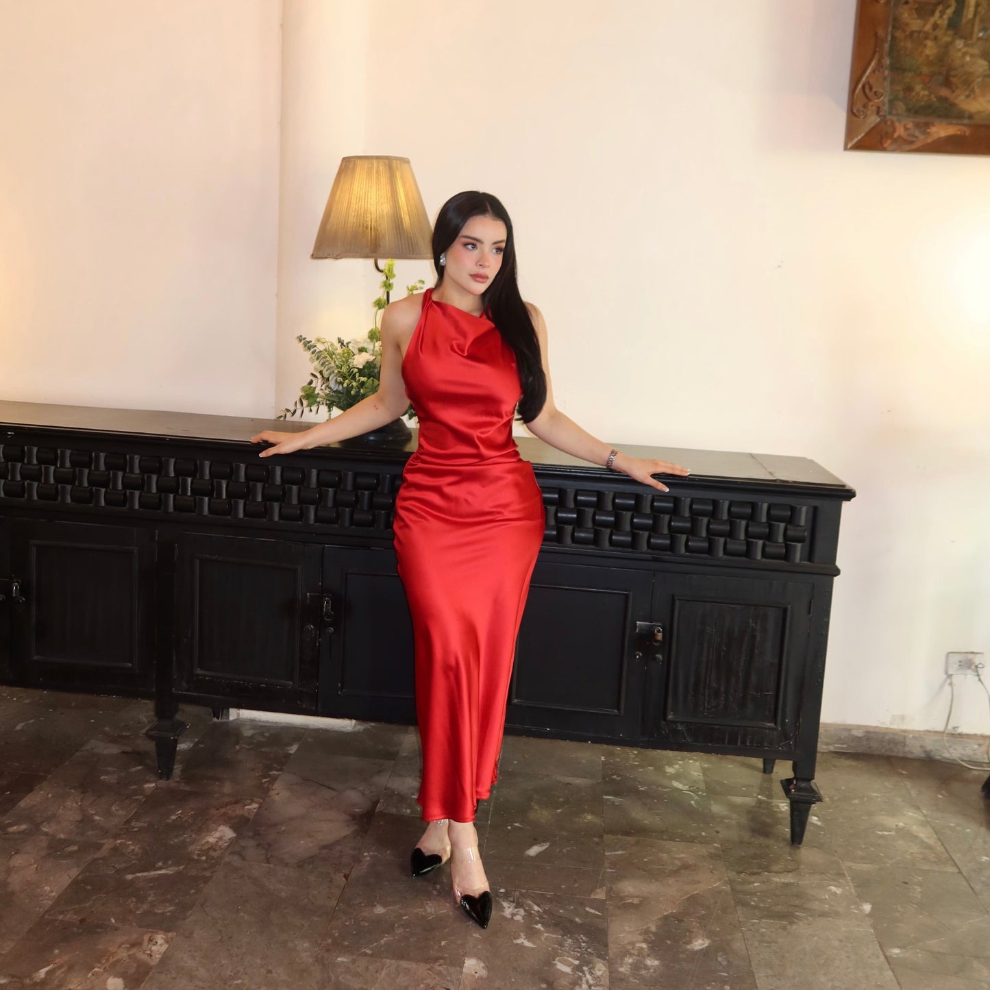 VESTIDO ROJO LARGO SATINADO