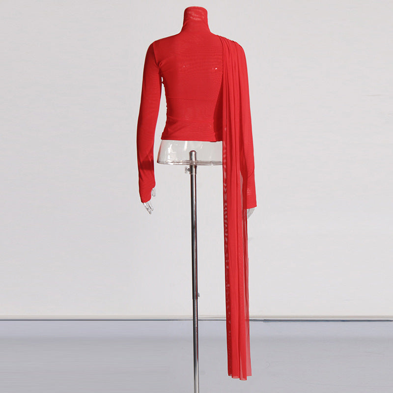 BLUSA ROJA MESH CON DETALLE AL COSTADO