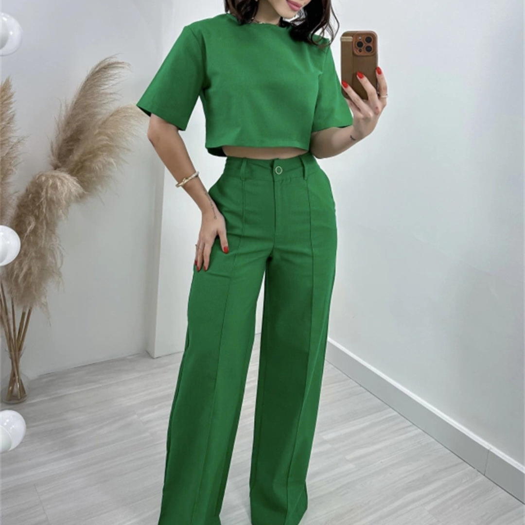 CONJUNTO VERDE BLUSA CORTA