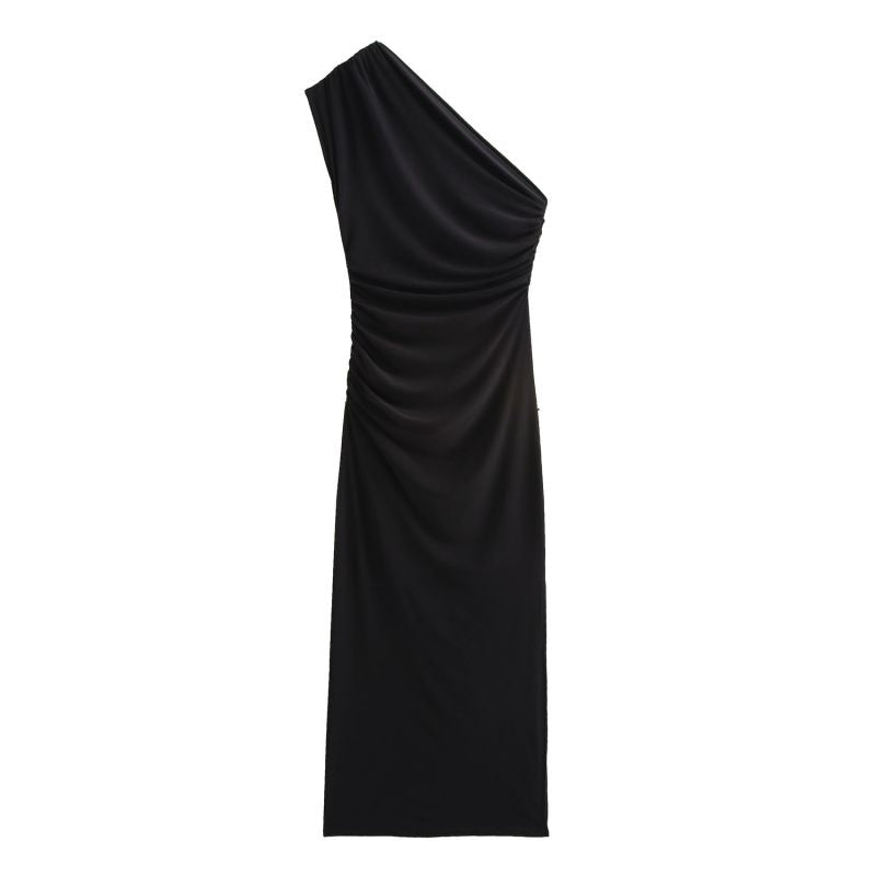 VESTIDO NEGRO MAXI ASIMETRICO