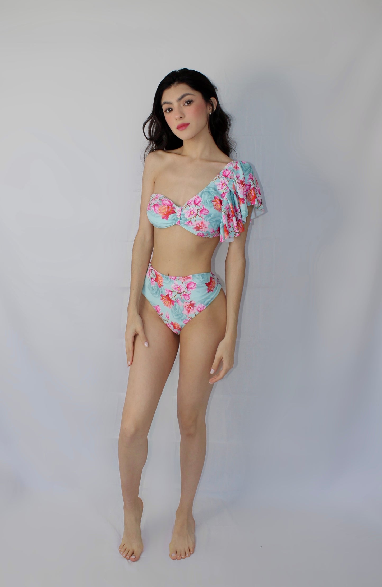 MONOKINI AZUL CIELO CO NARANJA Y CINTO