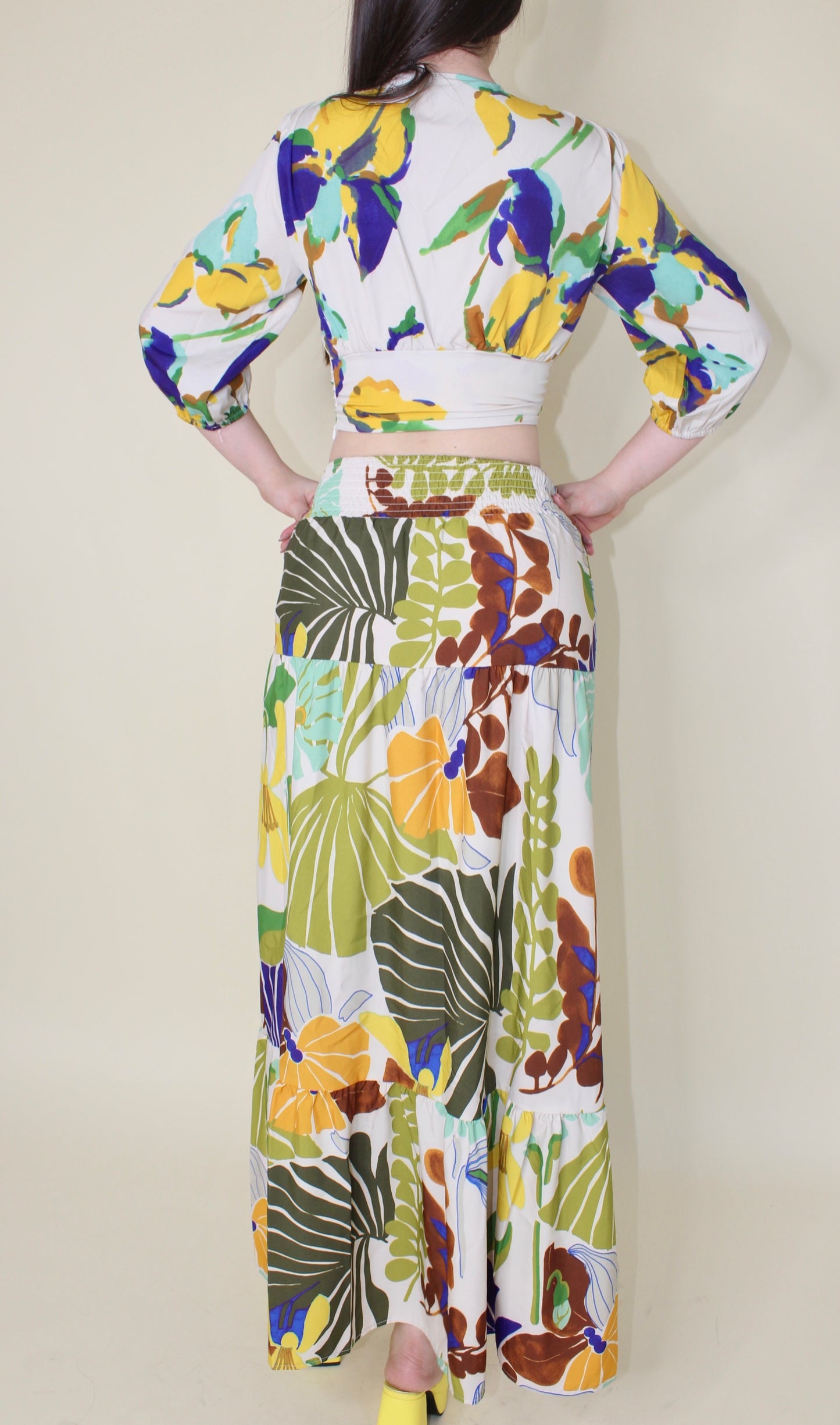 CONJUNTO FALDA LARGA + BLUSA ESTAMPADA