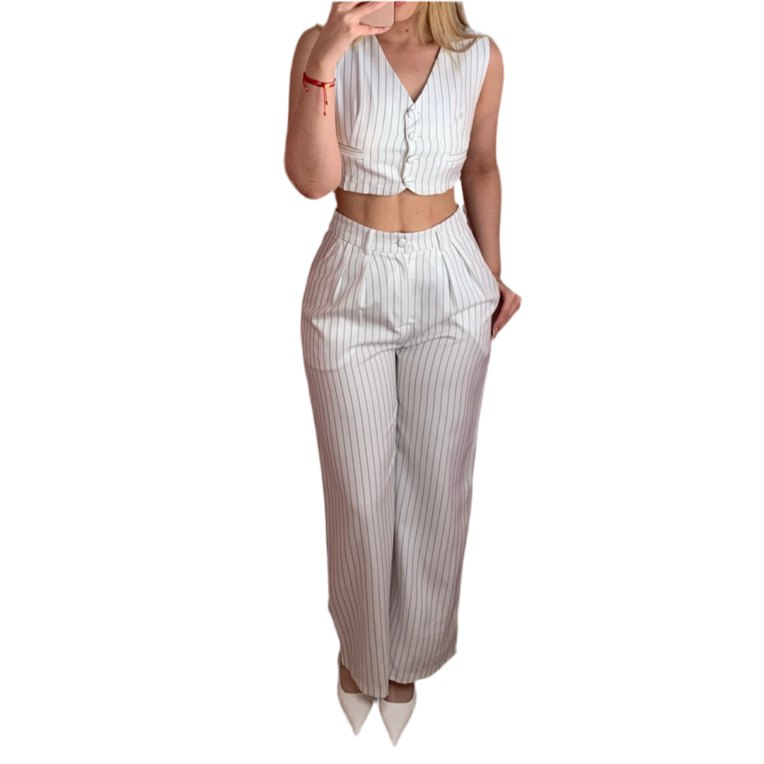 CONJUNTO CHALECO+PANTALÓN BLANCO RAYADO