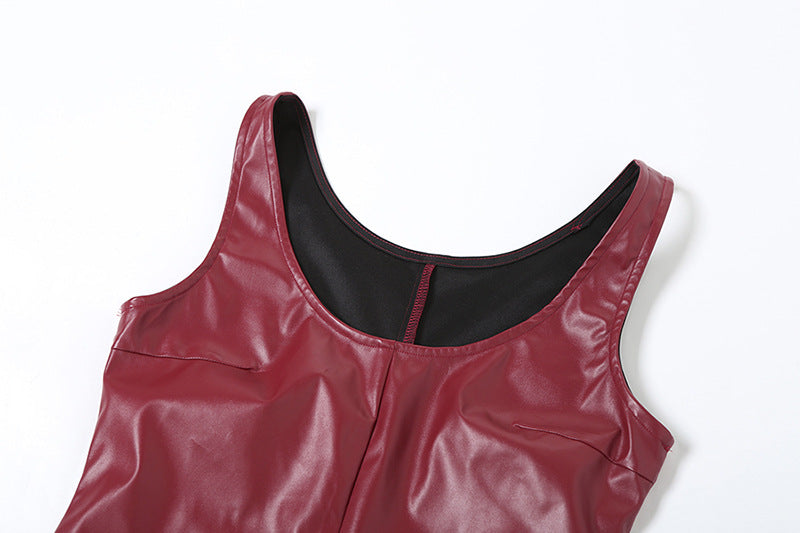 VESTIDO BURGUNDY EFECTO PIEL