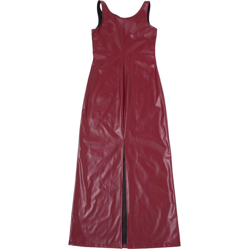 VESTIDO BURGUNDY EFECTO PIEL