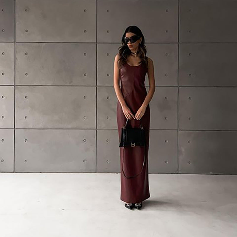 VESTIDO BURGUNDY EFECTO PIEL