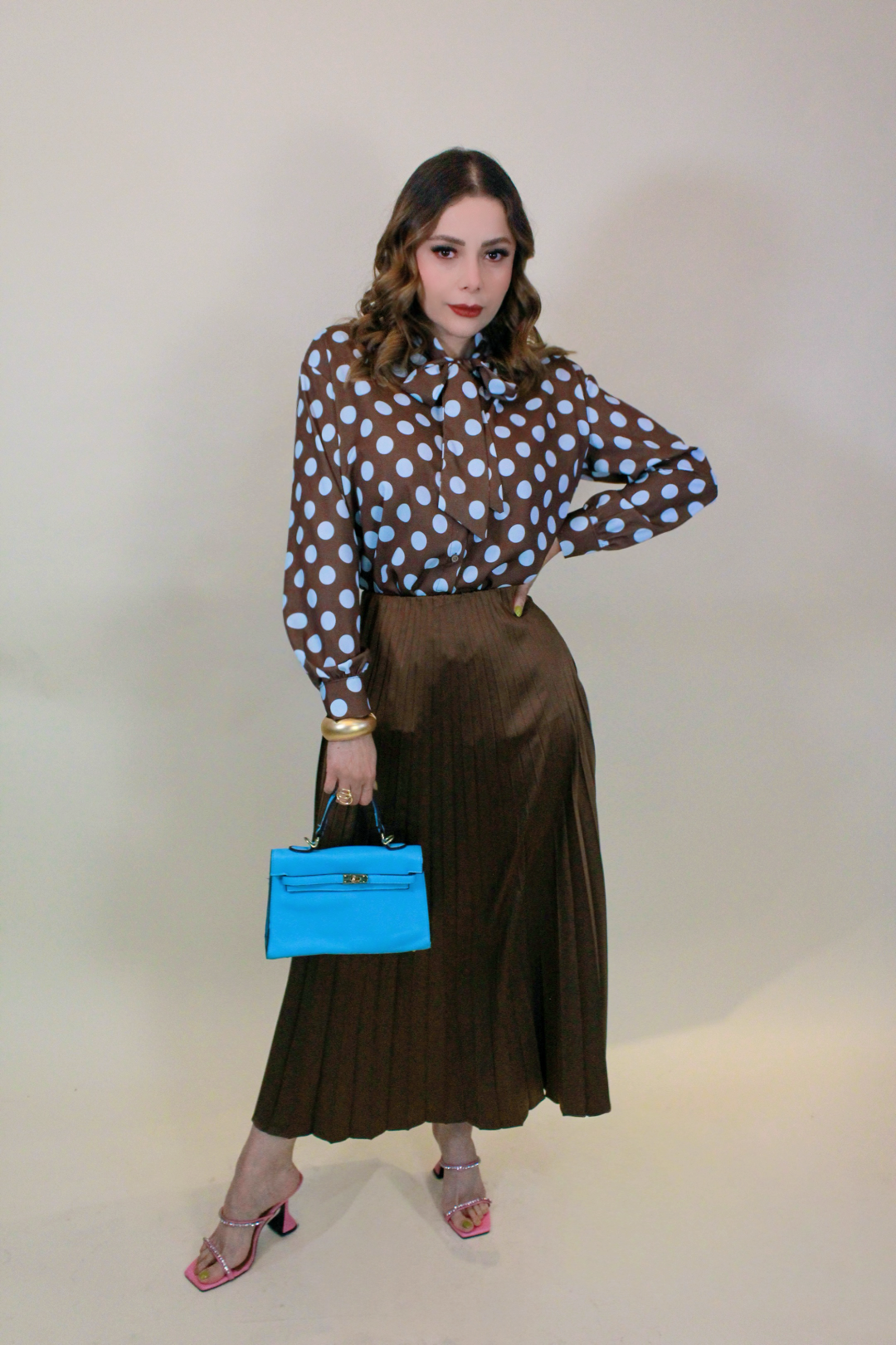 CAMISA AURORA POLKA DOT CAFÉ CON BABY BLUE