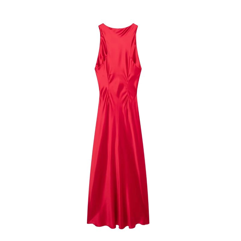 VESTIDO ROJO LARGO SATINADO