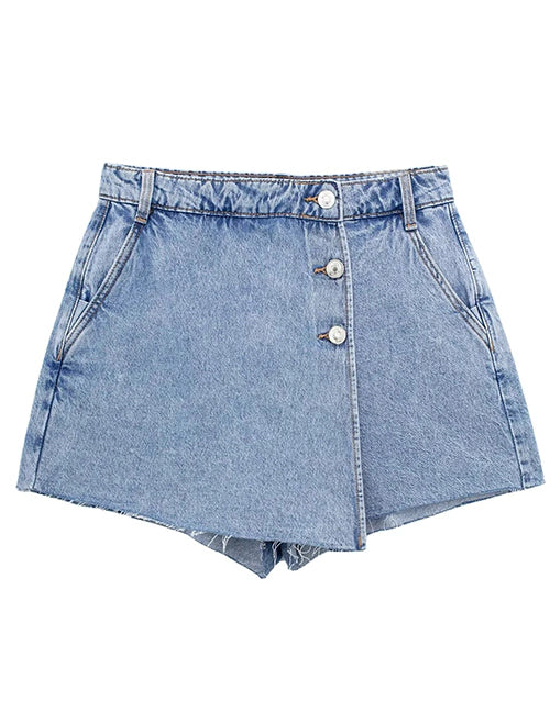 SHORT-FALDA CRUZADA BOTONES AZUL CLARO