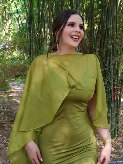 VESTIDO MAXI  CORALINE WITH ORGANZA GREEN