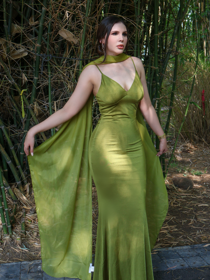 VESTIDO MAXI  CORALINE WITH ORGANZA GREEN