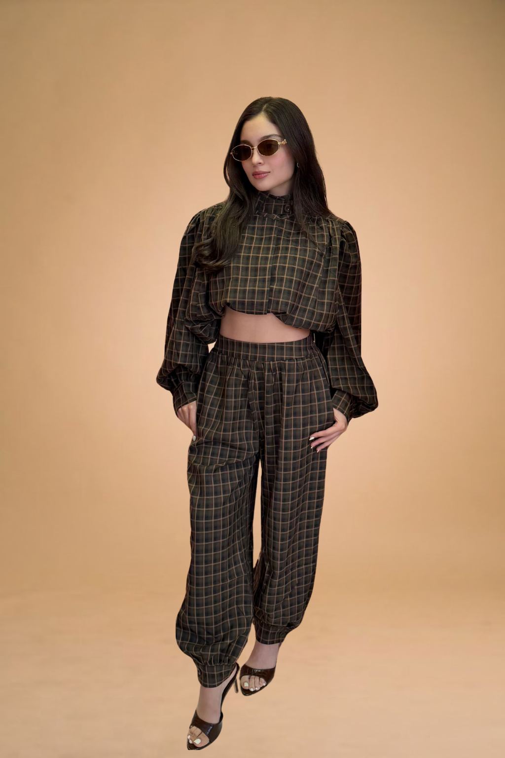 CONJUNTO SABRIK OLIVE PLAID