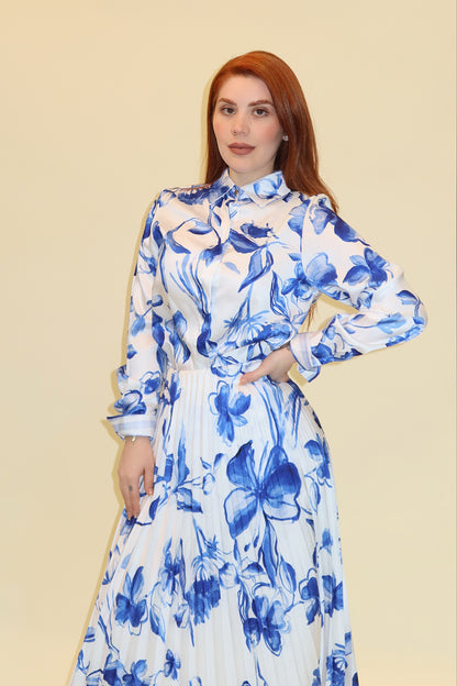 CONJUNTO ROVELLA CAMISA+ FALDA BLANCO /AZUL