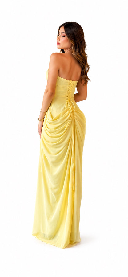 VESTIDO MONET YELLOW BUTTER MAXI