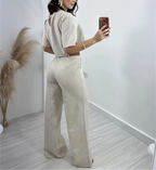 CONJUNTO BEIGE BLUSA CORTA
