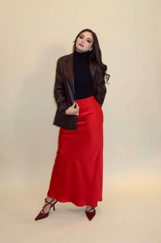 FALDA MAXI ROJA SATIN