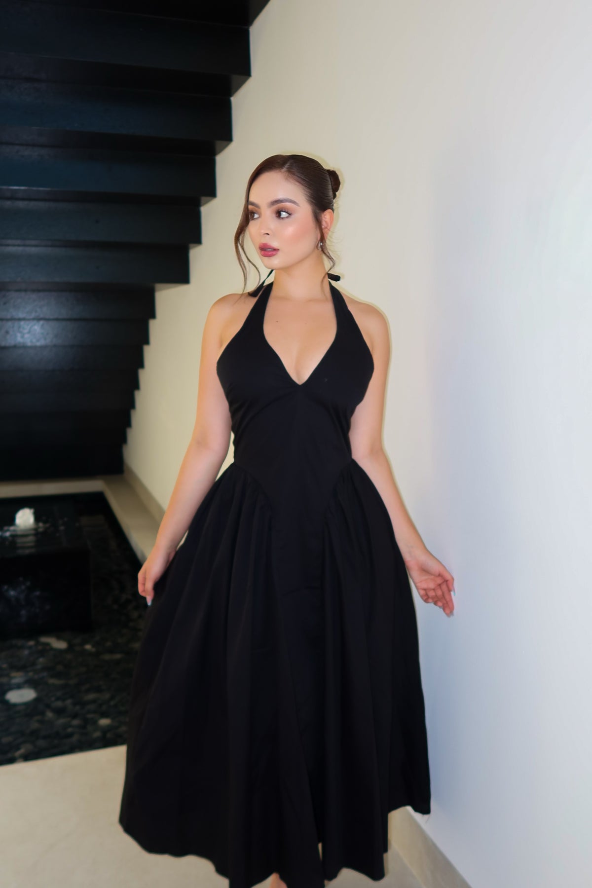VESTIDO MIDI VICTORIA BLACK ALGODÓN