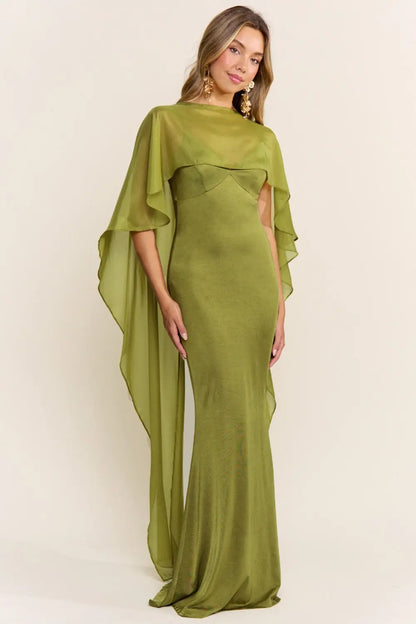 VESTIDO MAXI  CORALINE WITH ORGANZA GREEN