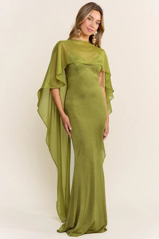 VESTIDO MAXI  CORALINE WITH ORGANZA GREEN