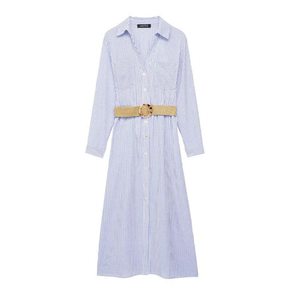 VESTIDO LARGO AZUL RAYADO