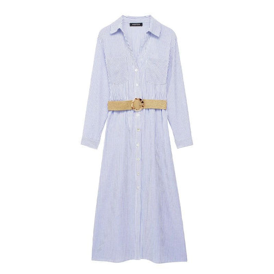 VESTIDO LARGO AZUL RAYADO