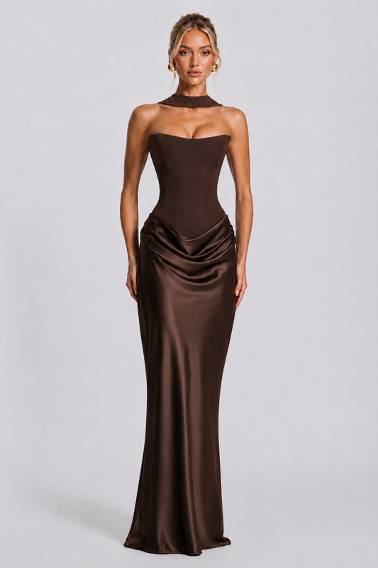 VESTIDO MAXI CHANELLE CAFÉ
