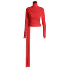 BLUSA ROJA MESH CON DETALLE AL COSTADO