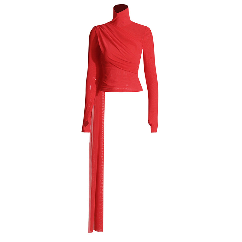 BLUSA ROJA MESH CON DETALLE AL COSTADO