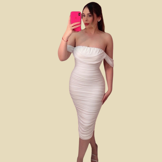 VESTIDO MIDI MESH VIVIAN BLANCO