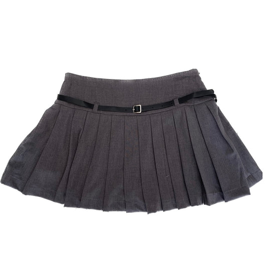 FALDA TABLEADA GRIS OBSCURO CON CINTO