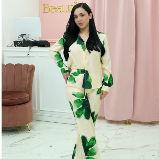 SET CAMISA+ PANTALÓN FLORES VERDES