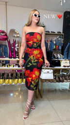 VESTIDO MESH LARGO CON FLORES NEGRO