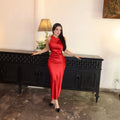 VESTIDO ROJO LARGO SATINADO