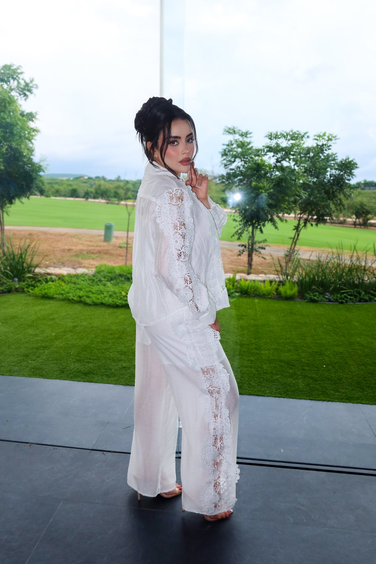GENEVIEVE  BLANCO COTTON + SEDA SET PANTALON + CAMISA