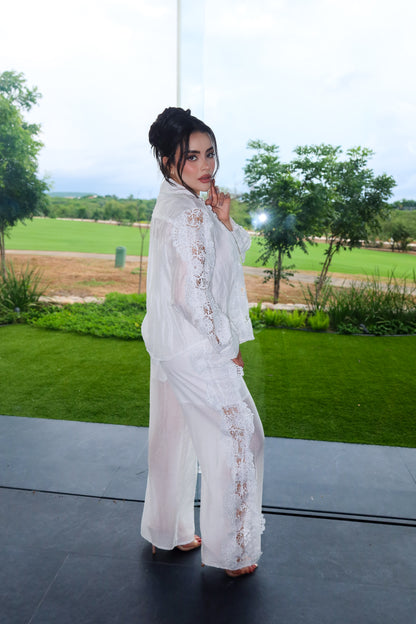 GENEVIEVE  BLANCO COTTON + SEDA SET PANTALON + CAMISA