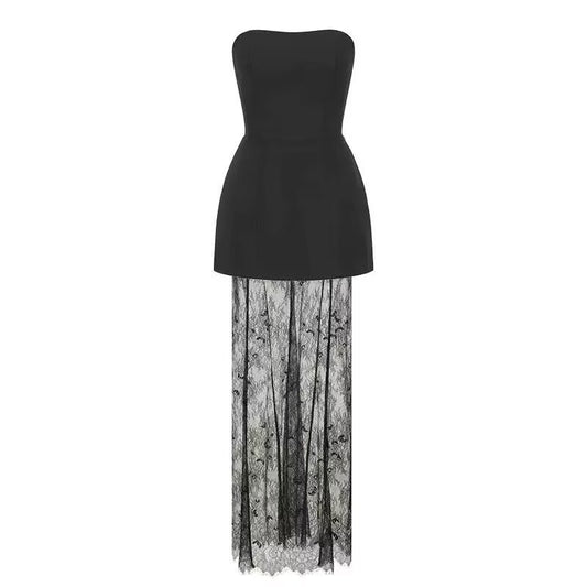 VESTIDO ROMINA CON ENCAJE NEGRO