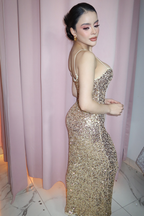 VESTIDO TIRANTE LENTEJUELA DORADO