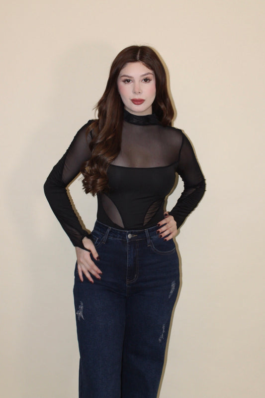 BODY CUELLO ALTO CON TRASPARENCIAS