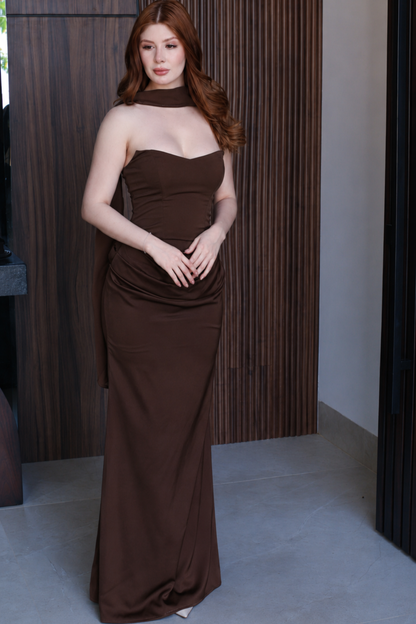 VESTIDO MAXI CHANELLE CAFÉ
