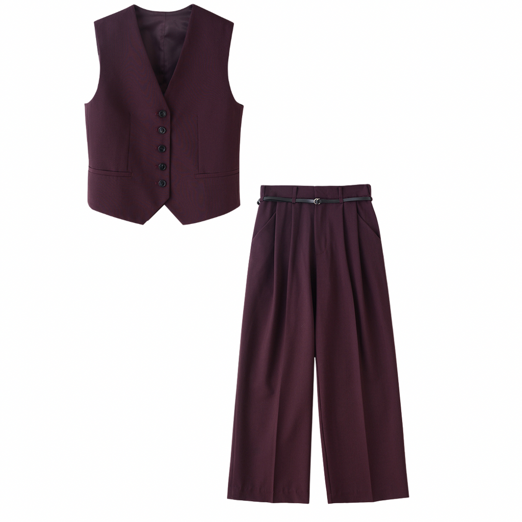 CONJUNTO BURGUNDY CHALECO DOBLE + PANTALÓN