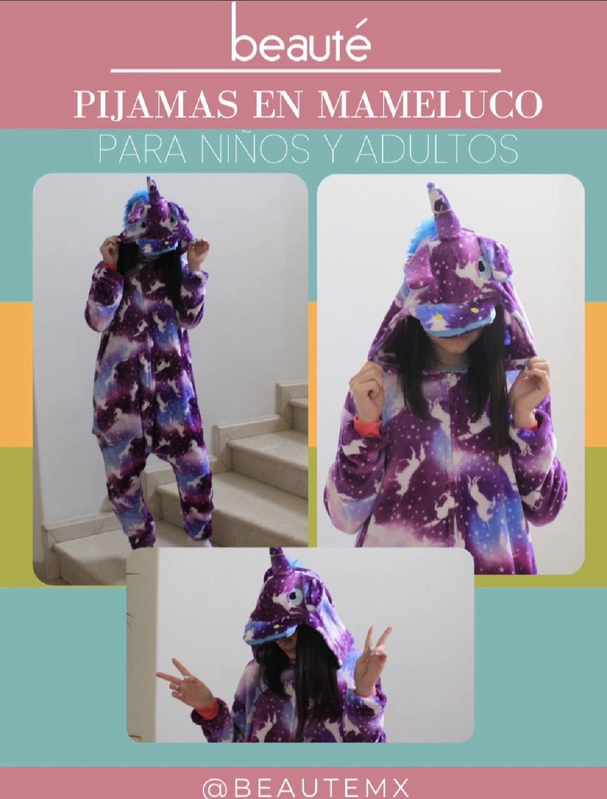 PIJAMA UNICORNIO ESTAMPADO UNICORNIOS BLANCOS ADULTO