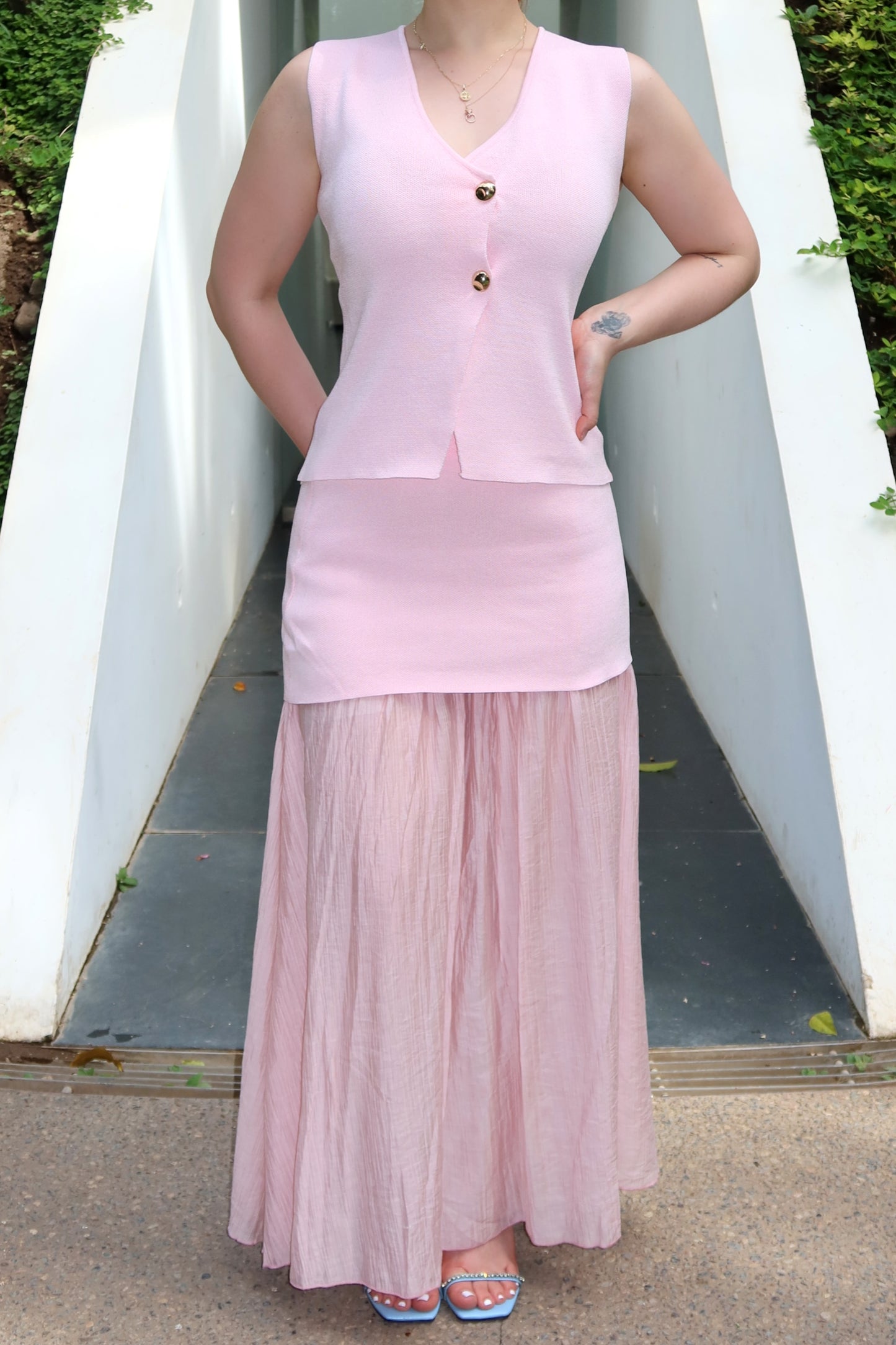 SET CHARLOTTE  ROSA CHALECO + FALDA