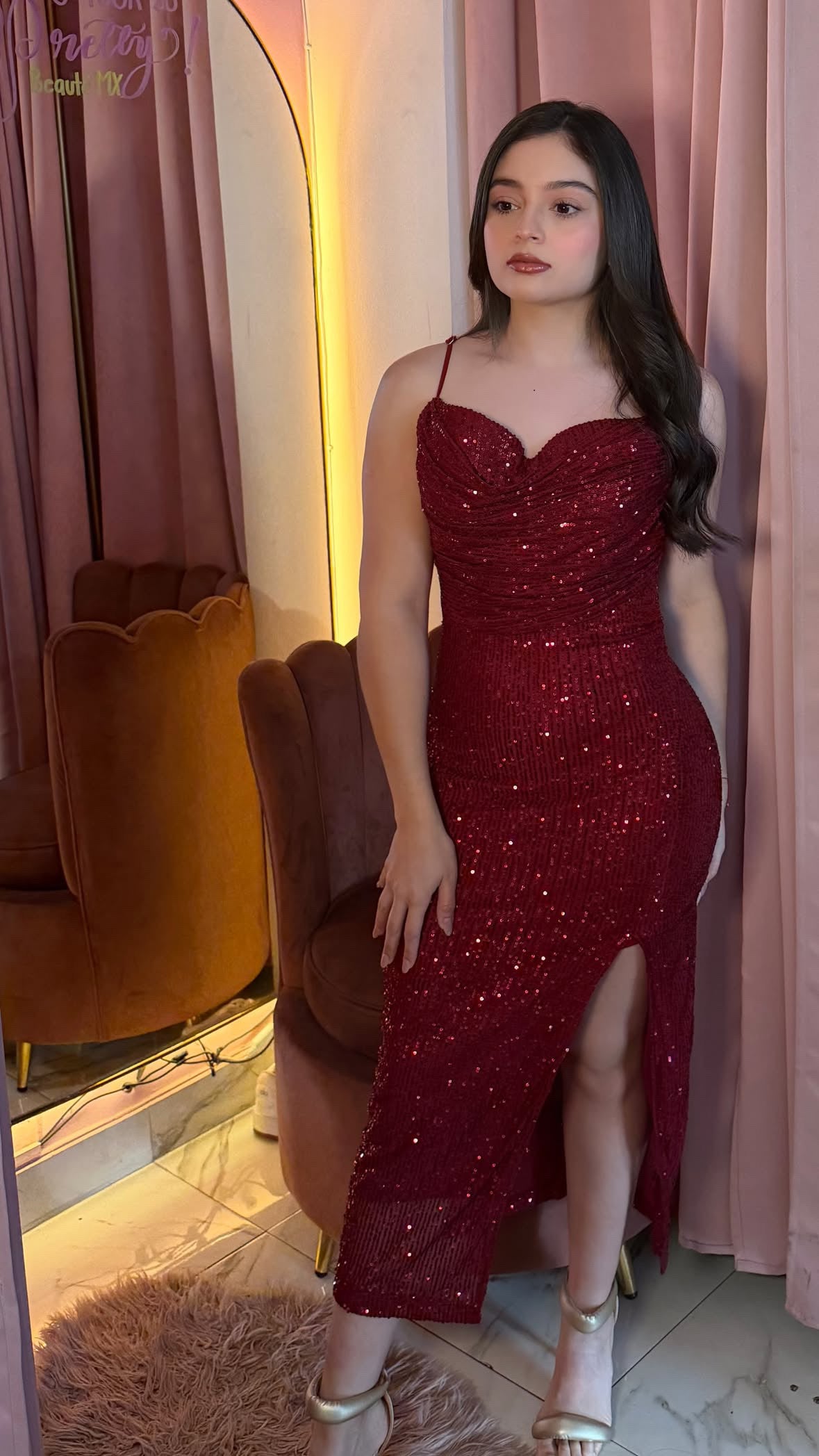 VESTIDO LENTEJUELAS TINTO