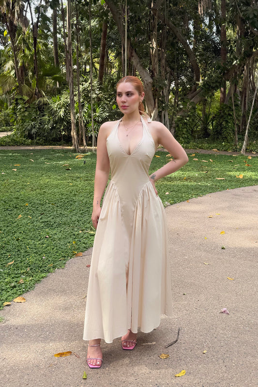 VESTIDO MIDI VICTORIA CAMEL ALGODÓN