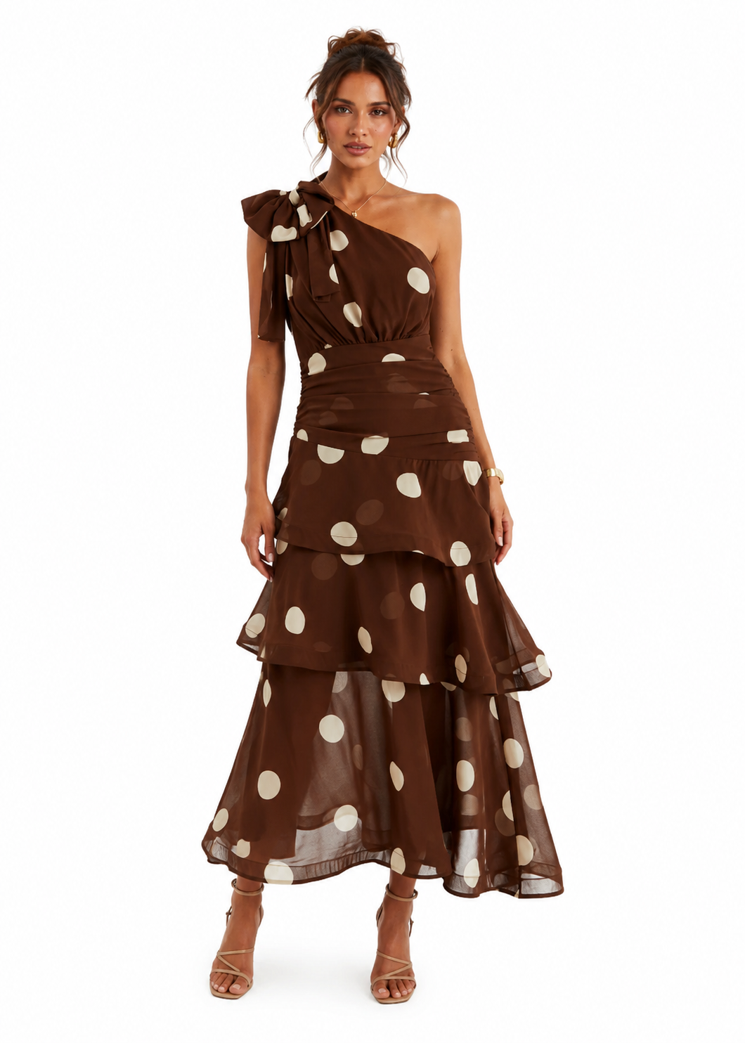VESTIDO NOREIA POLKA DOT CAFÉ