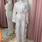 GENEVIEVE  BLANCO COTTON + SEDA SET PANTALON + CAMISA