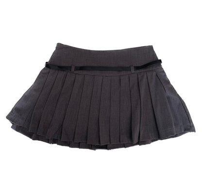 FALDA TABLEADA GRIS OBSCURO CON CINTO